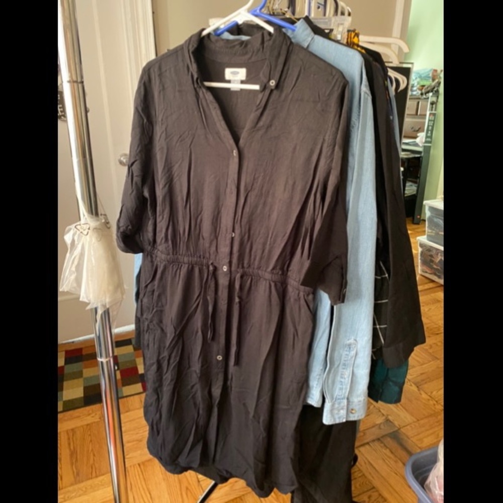 Old Navy Black Button Down Draw String Dress - image 1